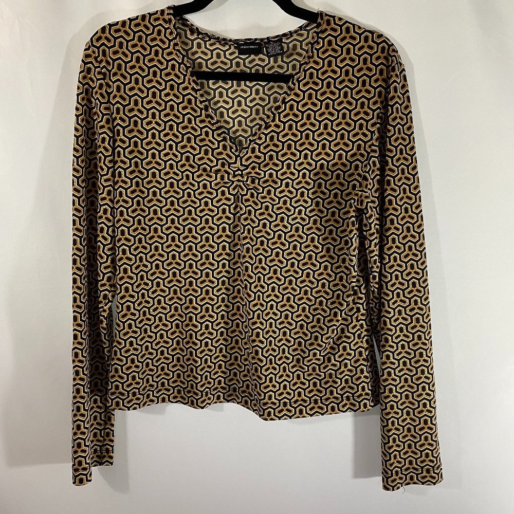 Xhilaration Women's Long Sleeve Black Gold Blouse